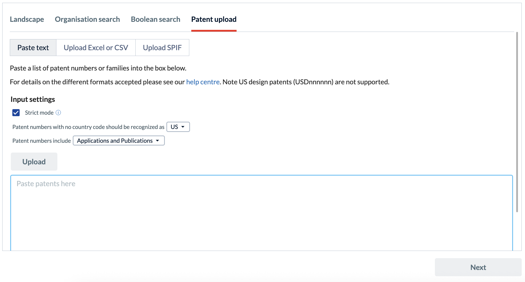 Patent Upload option